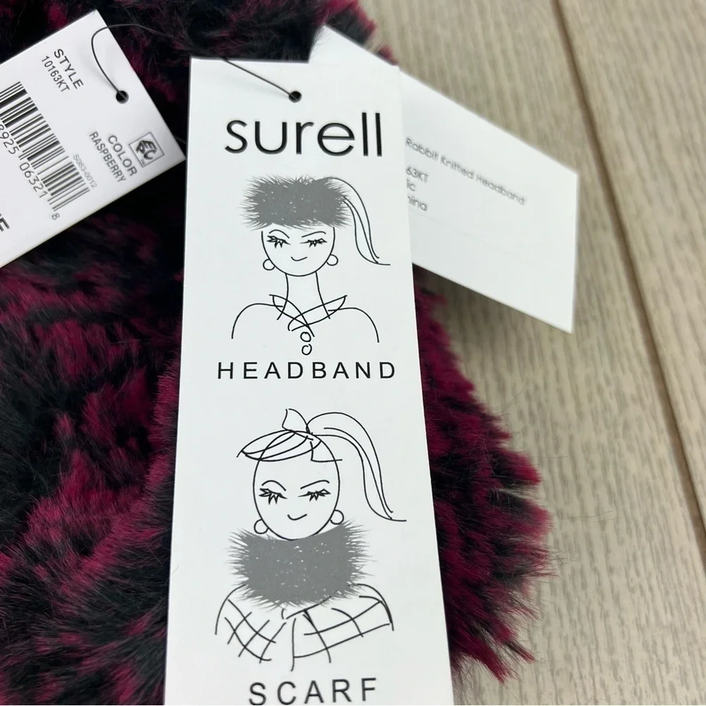 Surell Rex Rabbit Faux Fur Knit Stretch Headband OS 